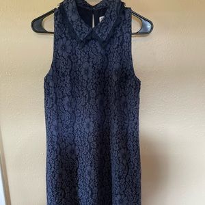 Nanette Lepore Dress Size 10 Hi Collar Navy Lace Overlay Shift midi dress